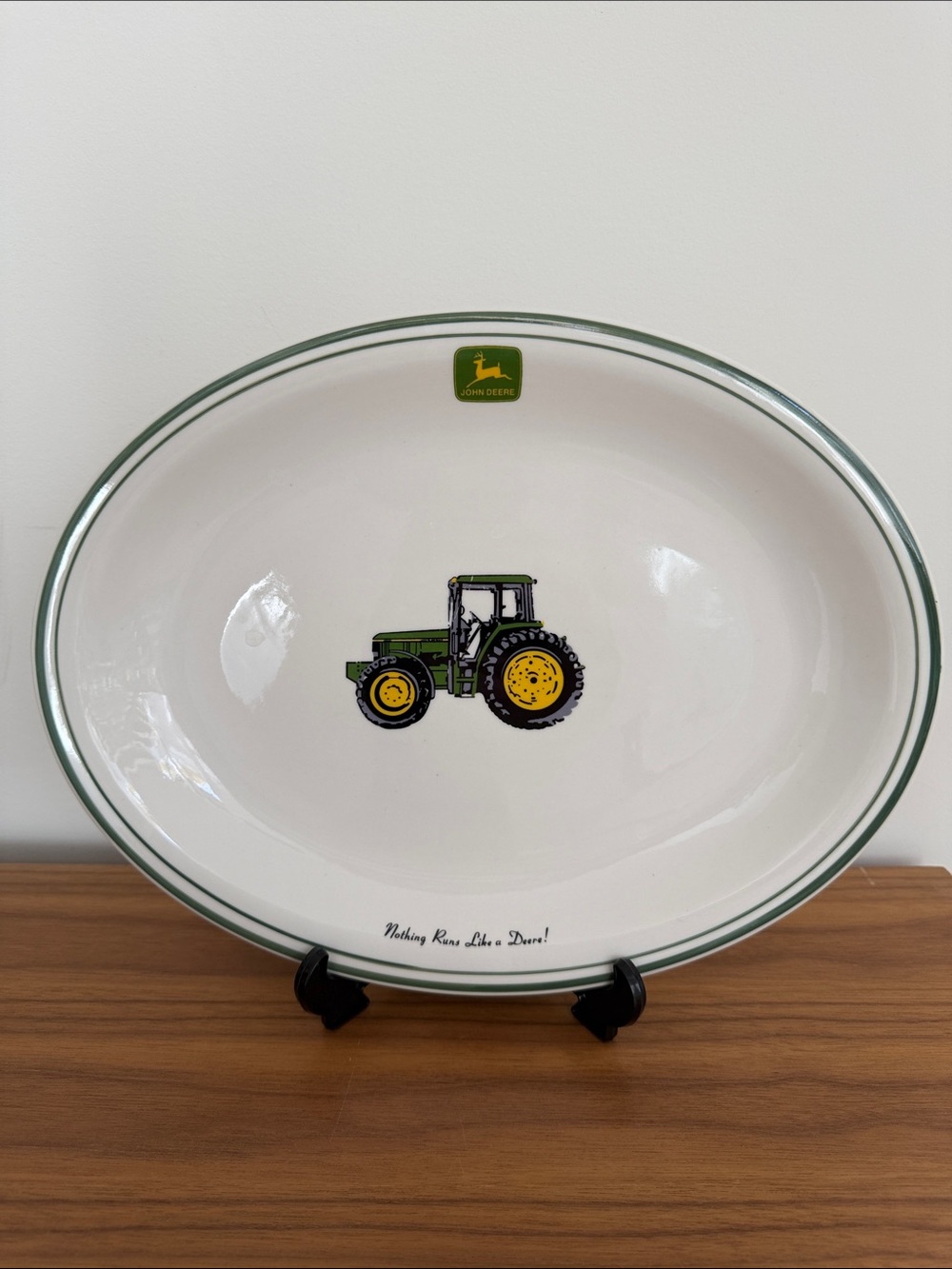 JOHN DEERE Gibson Serving Platter Oval Ceramic Tractor Logo Farmcore Country